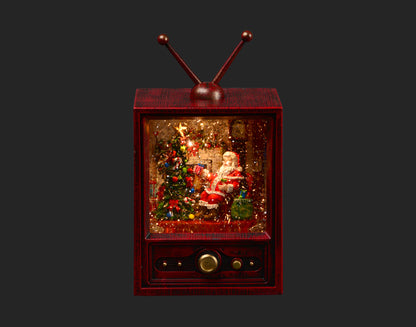 Timeless Festivity: 9" LED Vintage TV Water Globe with Santa - Illuminate Your Holidays with Retro Elegance!