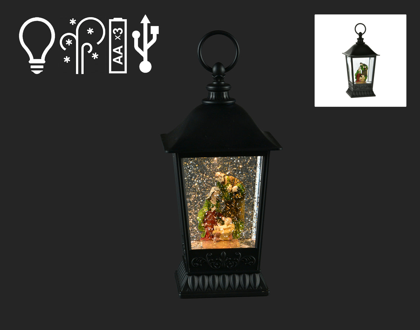 Discover Holiday Radiance: 9.5" LED Lantern Holy Family Water Globe - Illuminate Your Festivities with this Stunning Christmas Centerpiece!