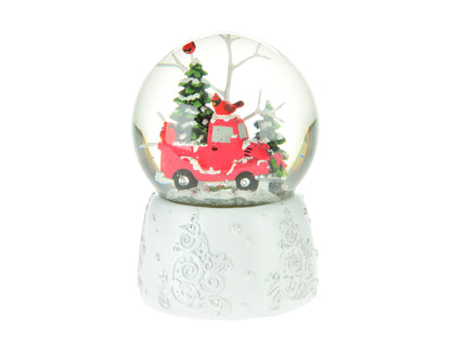 Winter Wonderland Elegance: 6.5" White Snow Globe with Red Truck