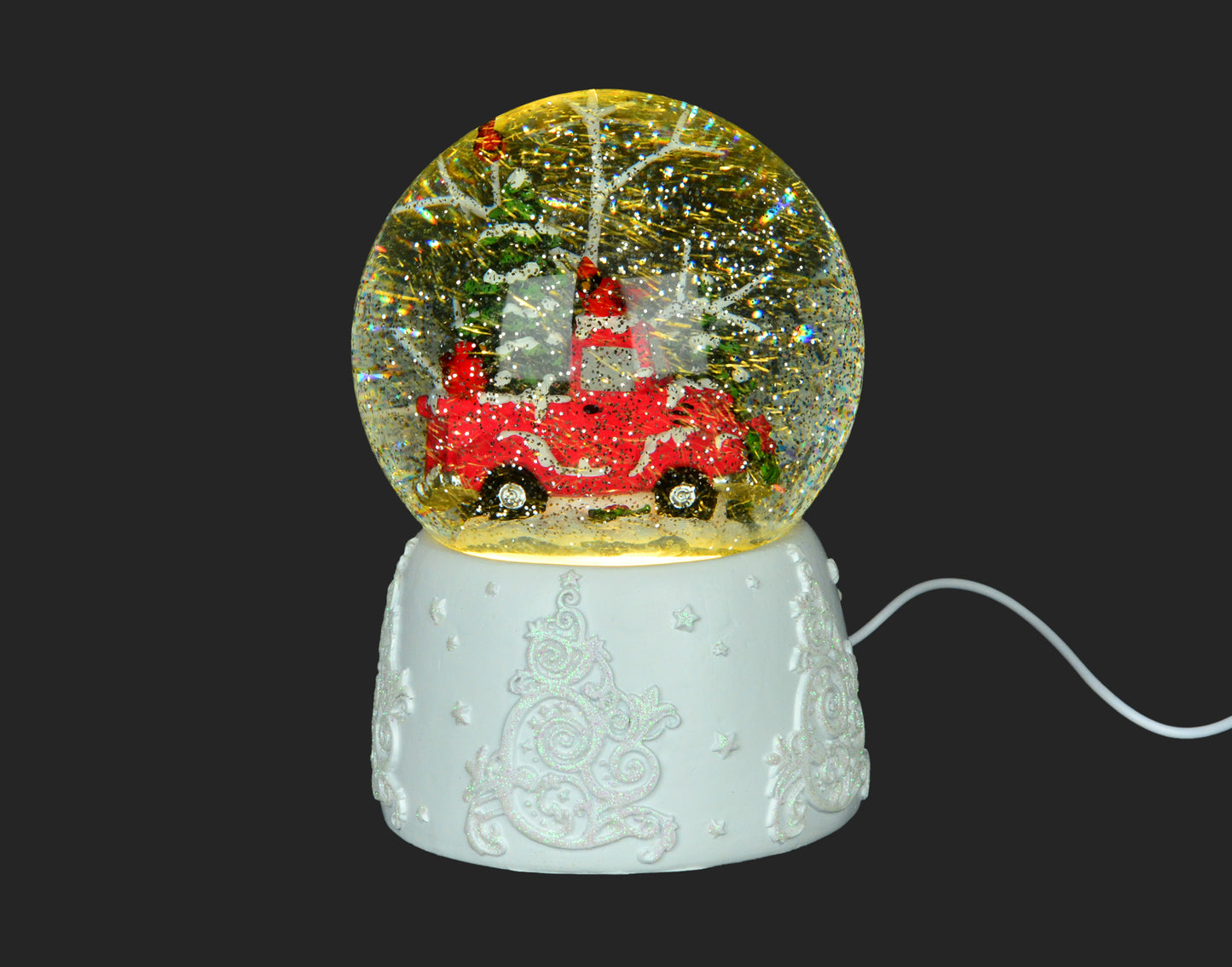 Winter Wonderland Elegance: 6.5" White Snow Globe with Red Truck