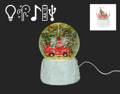 Winter Wonderland Elegance: 6.5" White Snow Globe with Red Truck