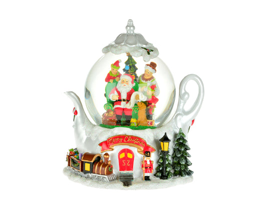 Brewing Festive Delight: 8" Teapot Water Globe with Santa - Illuminate Your Home with Christmas Cheer!