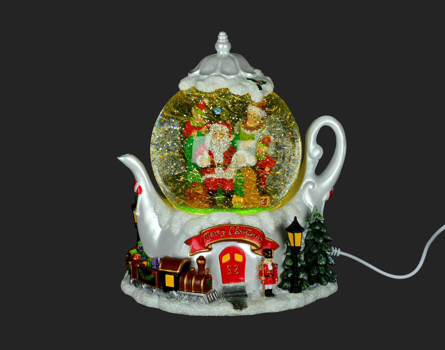 Brewing Festive Delight: 8" Teapot Water Globe with Santa - Illuminate Your Home with Christmas Cheer!