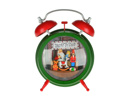 Wake Up to Whimsy: 7.5" Green Alarm Clock Water Globe - A Quirky Timepiece for Your Festive Decor!