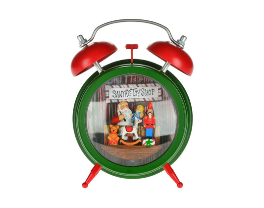 Wake Up to Whimsy: 7.5" Green Alarm Clock Water Globe - A Quirky Timepiece for Your Festive Decor!