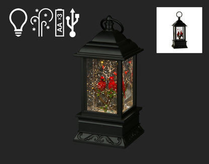 Experience Winter Magic: 9.5" LED Black Water Globe with Cardinals - Illuminate Your Space with Holiday Charm!