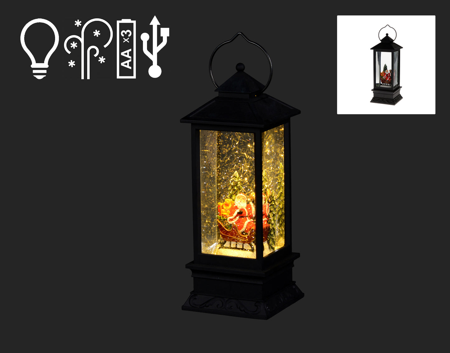 Light Up the Holidays: 11" Black Santa Lantern with Radiant Lights – Your Essential Festive Beacon for a Merry Christmas!