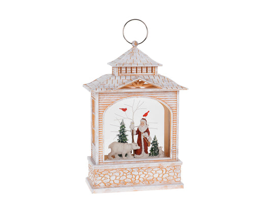 Create Winter Whimsy with Our 10.75" White Snow Globe Lantern – Featuring Santa and Magical Lights, the Ultimate Holiday Elegance!