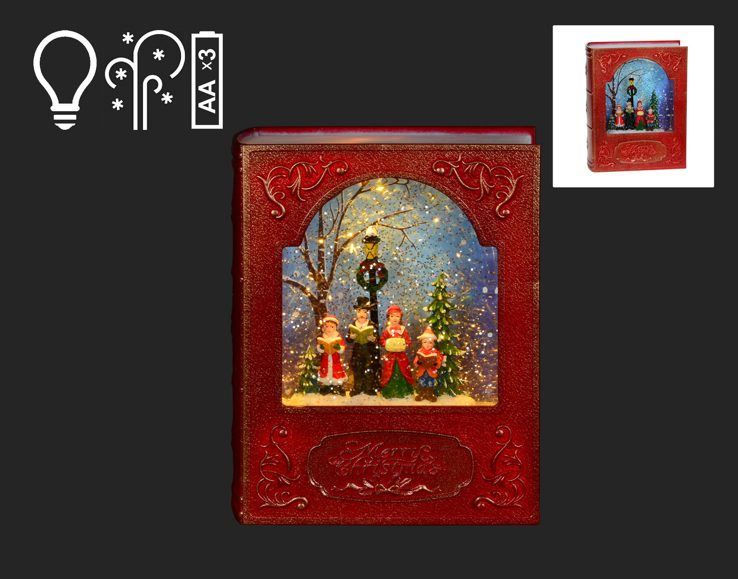 Cherish the Melodies: 8.5" Red Book with LED Carollers Scene - A Festive Musical Journey for Your Holiday Decor!