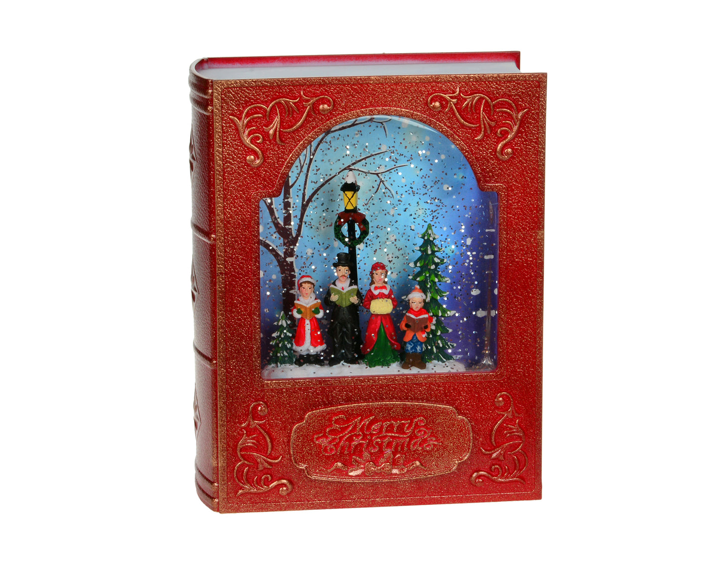 Cherish the Melodies: 8.5" Red Book with LED Carollers Scene - A Festive Musical Journey for Your Holiday Decor!