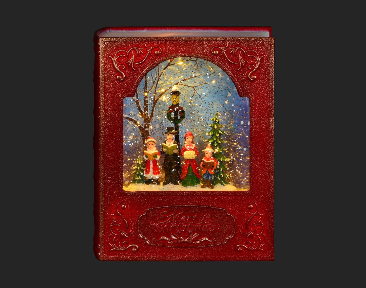 Cherish the Melodies: 8.5" Red Book with LED Carollers Scene - A Festive Musical Journey for Your Holiday Decor!