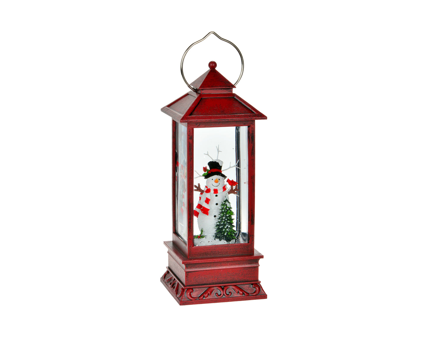 Charming Holiday Glow: 11" Red Snowman Lantern with LED Lights – Festive Decor to Light Up Your Season!