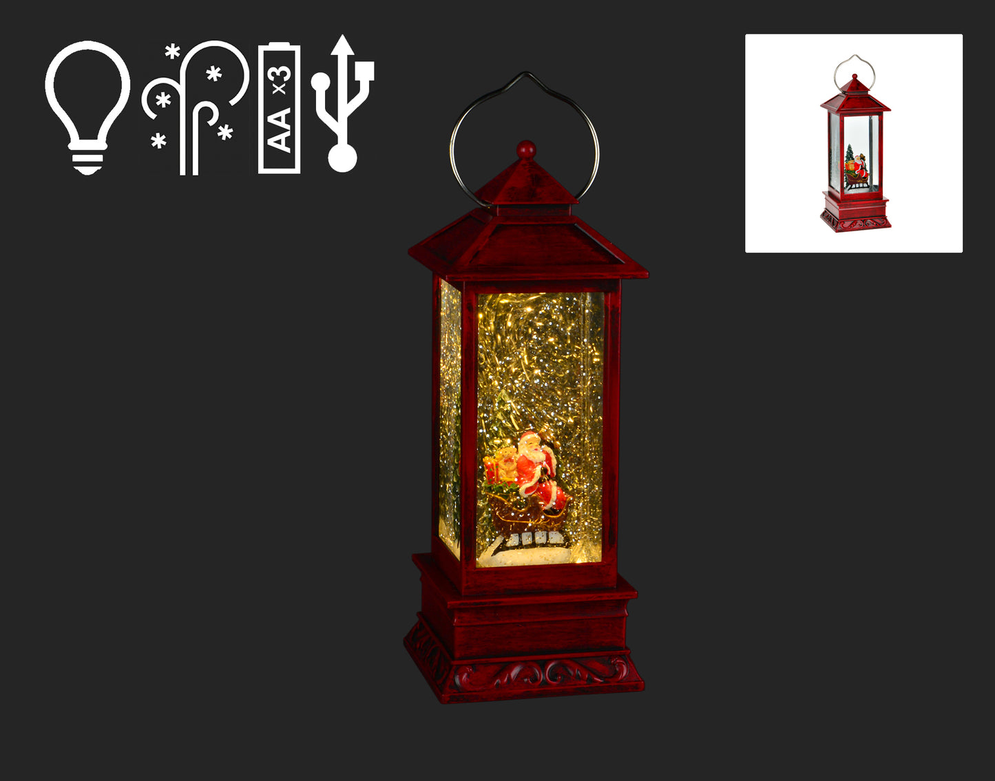 Deck the Halls with Our 11" Red LED Lantern - Santa in Sleigh Christmas Delight for Festive Illumination!