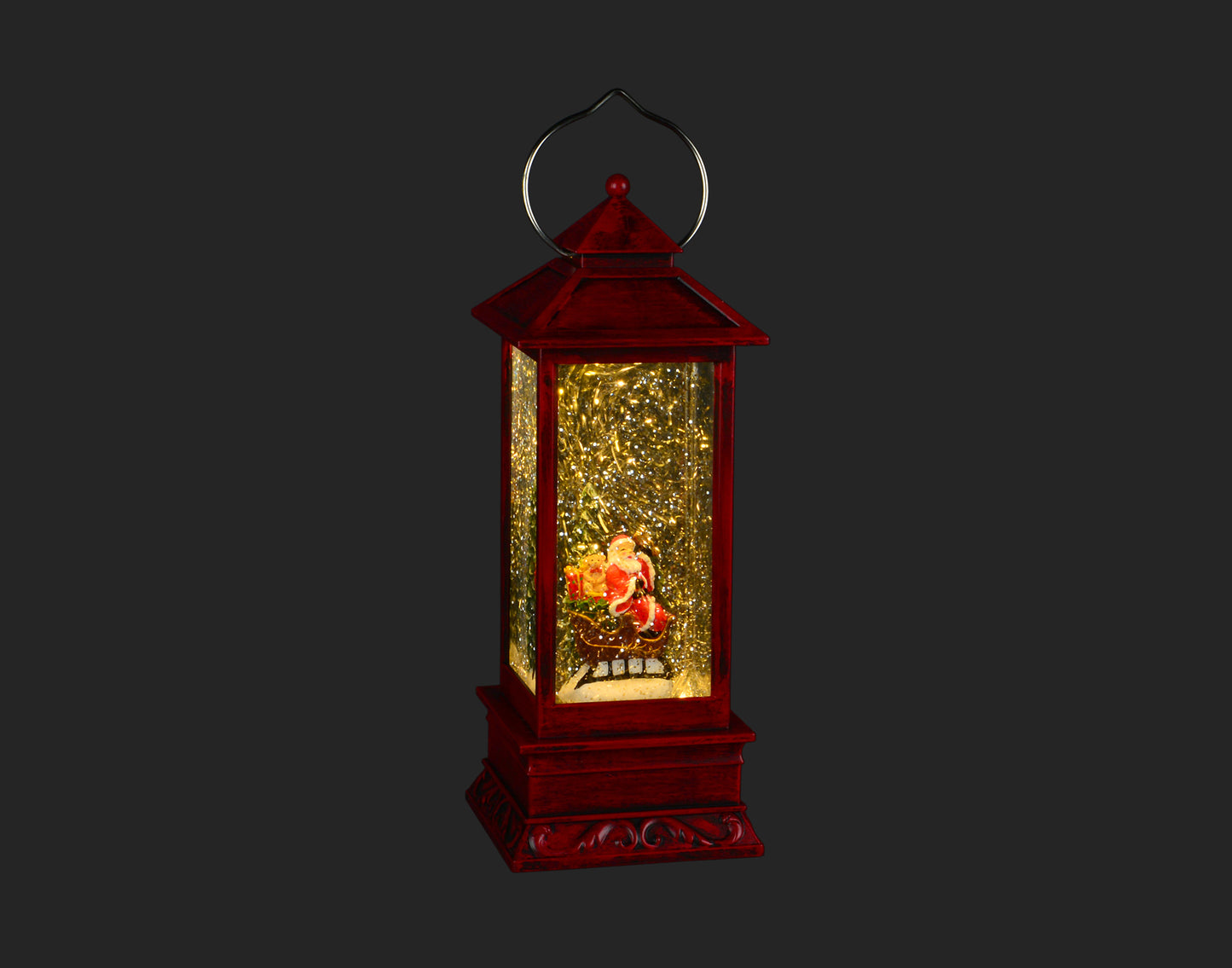 Deck the Halls with Our 11" Red LED Lantern - Santa in Sleigh Christmas Delight for Festive Illumination!