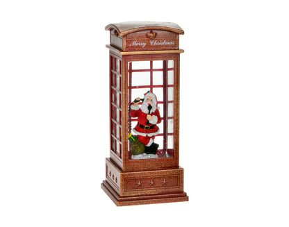 Vintage-Inspired 10" Red LED Phone Booth with Santa - Festive Holiday Decor for a Nostalgic Touch!