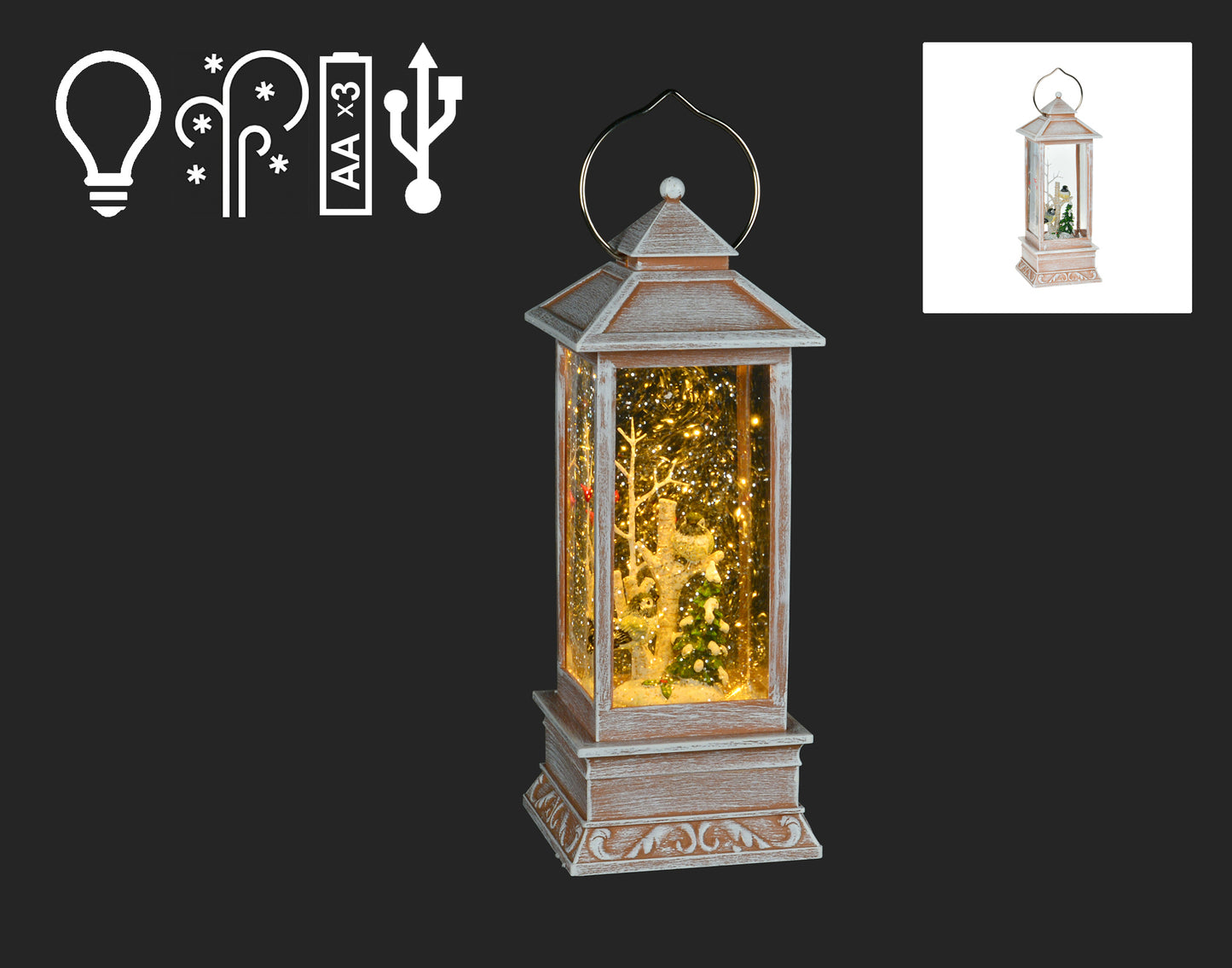 Brighten Your Space with our 11" White LED Lantern – Featuring Tree and Bird for a Charming Holiday Glow!