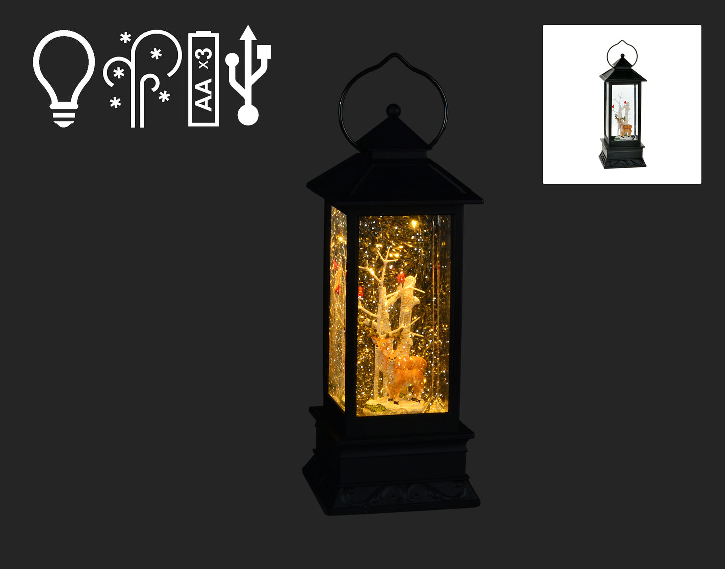 Top-Rated Elegance: 11" Black LED Lantern with Graceful Deer - Enhance Your Holiday Ambiance with this Stunning Decorative Piece!