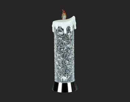 Glimmering Elegance: 12" White LED Glitter Candle - Illuminate Your Holidays with Grace and Glamour!