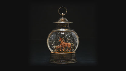 Equestrian Elegance: Horse and Foal Snow Globe - A Whimsical Winter Wonderland Keepsake for Your Holiday Decor!