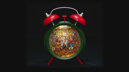 Wake Up to Whimsy: 7.5" Green Alarm Clock Water Globe - A Quirky Timepiece for Your Festive Decor!